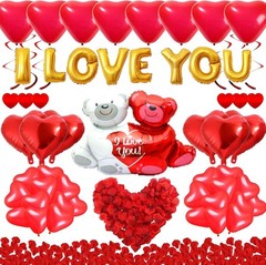 Globos De Corazones Rojos Amor Con Letras Te Amo Decoracion Para Aniversario Set