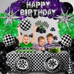 Monster Jam Decoracion De Cumpleaños Globos Morados Negros y Verdes Para Niños