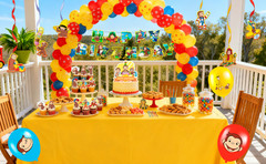 Curious George Birthday Party Decoration Latex Balloon Tablecloth Cupcake Topper