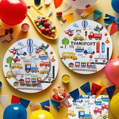 Complete 80-Piece Transportation Birthday Tableware – Plates, Napkins & Forks