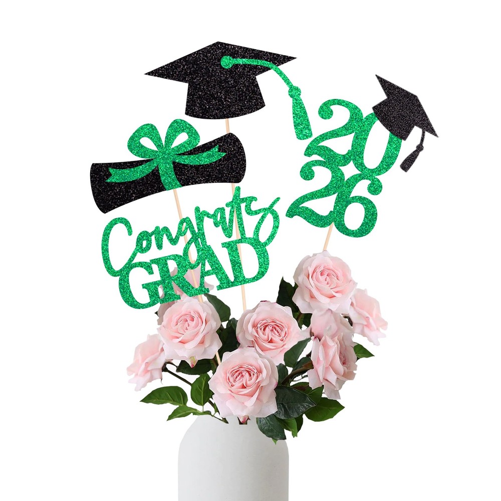16 PCS Green Black DoubleSided 2026 Graduation Centerpieces Table Toppers
