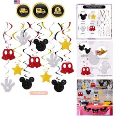 16 Pcs Mouse Hanging Swirl Decorations, Pre-Strung Mouse Birthday Party Decor…