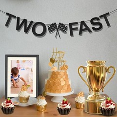 TWO FAST Happy Birthday Banner, Themed Party Supplies as the picture shows
