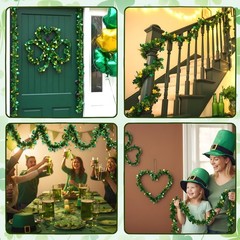 33 FT St Patricks Day Tinsel Garland, Green Shamrock Hat Decorations, Hanging…