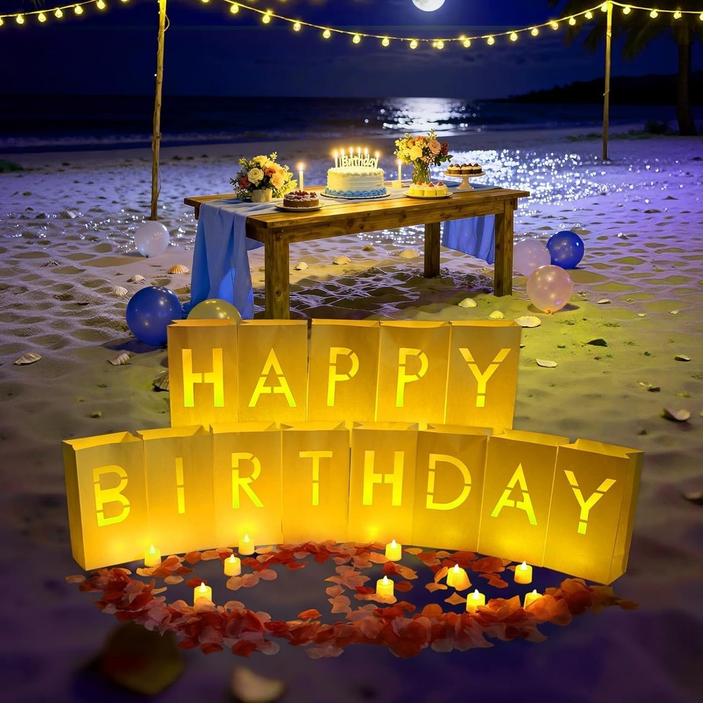 Happy Birthday Decorations for Women Men Girls Light Up Sign Luminary Bags Le…