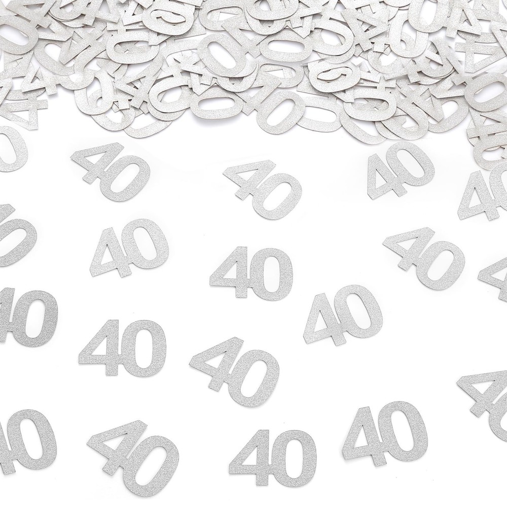 Number 40 Silver Glitter Confetti 40th Happy Birthday Anniversary Table Decor