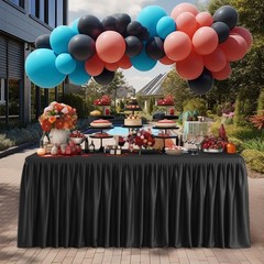Party Talk Black Polyester Table Clothes for 4 Foot Rectangle Tables, Wrinkle Fr