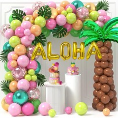178Pcs Tropical Luau Balloons Arch Garland Kit Hawaiian Party Decorations wit…