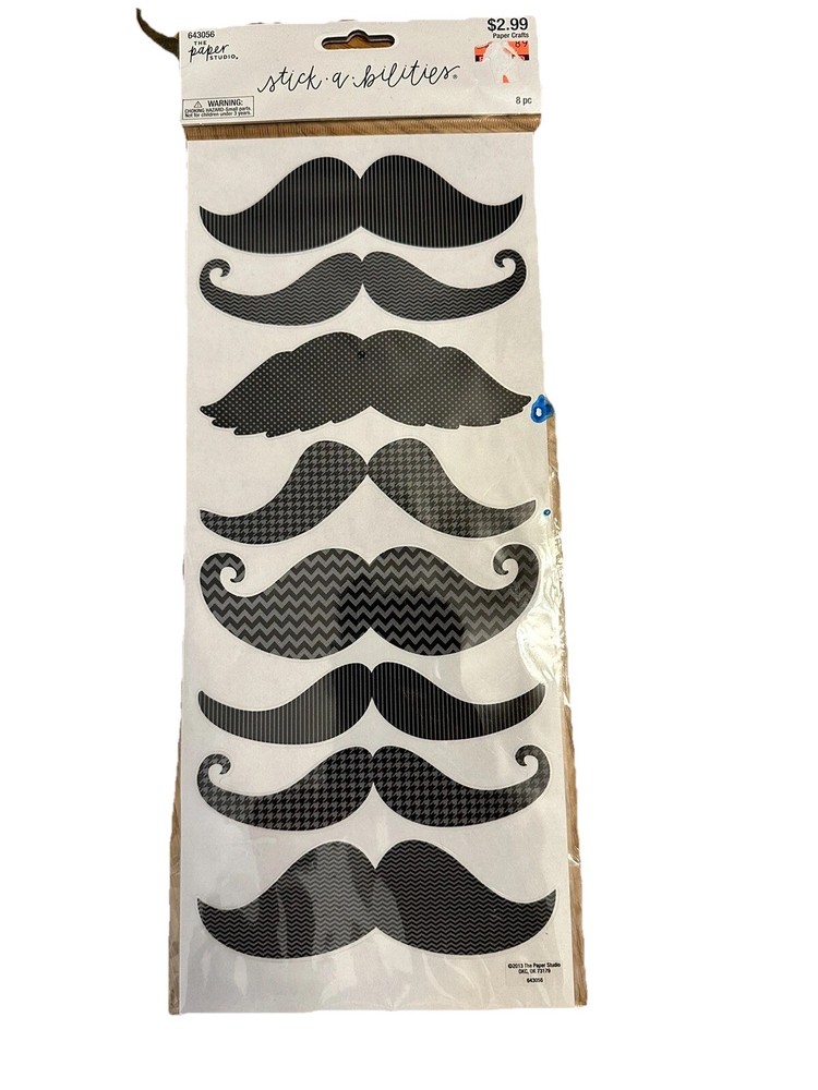 Mustache Stickers Self Adhesive ~ Stickers 8 Stickers Per Package 5” Long