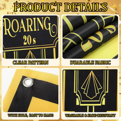 20 Pcs Roaring 20S Party Decorations Set Door Cover Banner with Black and Gold T