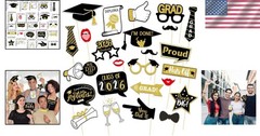 25Pcs Graduation Photo Booth Props – Black & Gold Class of 2026 Celebrations