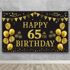 65th Birthday Backdrop Gold and Black 5.9 X 3.6 Fts Happy Birthday Party Deco…
