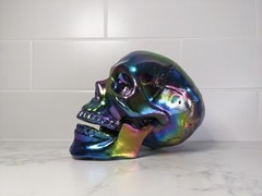 Halloween Skull Oil Slick Multicoloured Crazy Bonez Halloween Decor Prop