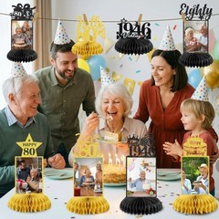 8Pcs 80th Birthday Decoration for Men Women Happy 80th Birthday Honeycomb Cen…