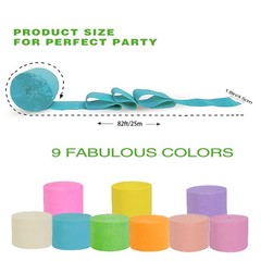 9 Rolls Crepe Paper Streamers 738ft 9 Colors 1.8 Inch x 82 Ft/Roll Party DIY