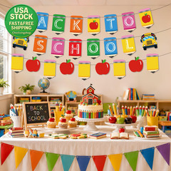 17Pcs Back to School Decorations Set Banners Hanging Swirls Garland Classroom