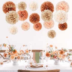 Weddings Decorations, 16 PCS Earth Tone Brown Tissue Paper Pom Poms for Fall …