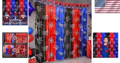 Red Black Blue Spider Web Fringe Curtains 2 Pack Photo Booth Backdrop