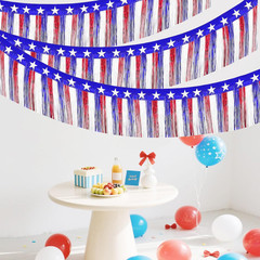 4th of July Decorations 2Pack 40Ft Red White and Blue Fringe Backdrop Banner for