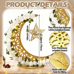 Eid Mubarak Moon Light Decor – 27.5″ LED Lanterns & Wreaths for Ramadan, Islamic