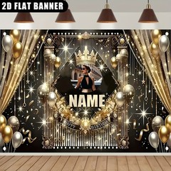 1pc 2D Golden Crown Theme Personalized Custom Birthday Banner Backdrop Decor❀