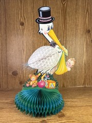 Vintage 1989 Stork Baby Shower Centerpiece Decoration Beistle 14″ Honeycomb