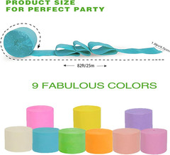 Crepe Paper Streamers 9 Rolls 738ft,Pack of Rainbow Assorted Colored Party Strea