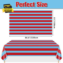 4 Pcs Red and Blue Striped Tablecloths, Carnival Circus Party Decorations, Plast