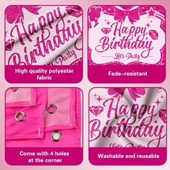 Pink Birthday Party Decorations for girls,Birthday Banner,Pink Backdrop,Hot P…