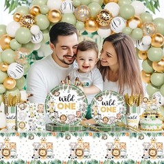 241PCs Wild One Birthday Decorations Boy,ungle Safari Animal Themed 1st Party