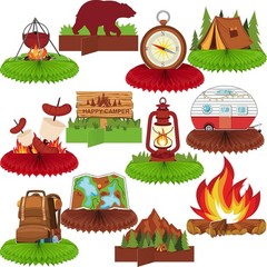 12 Pieces Camping Honeycomb Centerpieces Camping Decorations Party Supplies