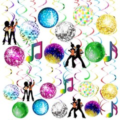 54 Pieces Disco Party Decorations Disco Ball Hanging Swirls 70s Party Hanging…