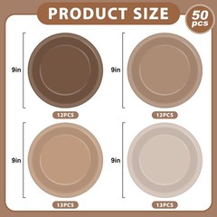 Wiooffen 50Pcs Brown Paper Plates 9 Inch Gradient Color Disposable Round Dess…