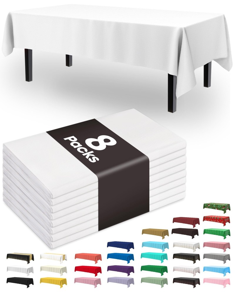 Pureegg Plastic Table Cloth Disposable 8 Pack, 54 x 108 Inch Table Cloths, Pa…