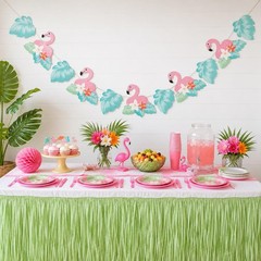 Tropical Pink Flamingos Flowers & Blue Leaves Cardstock String Garland 7-Ft #282