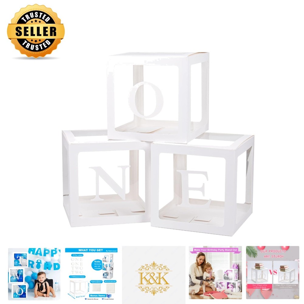 Charming 3 Pcs ONE & TWO Balloon Boxes – Memorable Decor for Any Celebration
