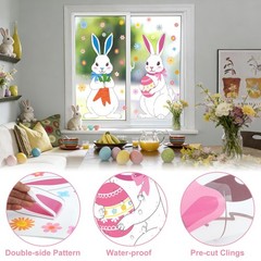 4 Sheets Extra Large Easter Bunny Window Clings Cute Rabbit Double-Sided Window