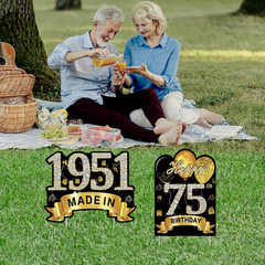 2Pcs Black Gold 75Th Birthday Yard Sign Decoration for Men Women,Happy 75Th Birt