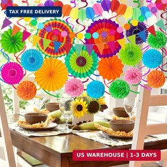 33Pcs Fiesta Decorations Cinco De Mayo Decorations Multi-Color Paper Fans Garlan