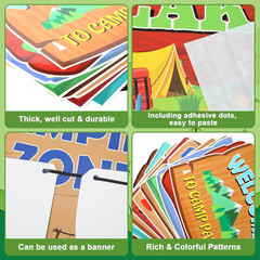 10PCS Summer Camping Party Decorations Banner Camper Adventure Welcome Sign