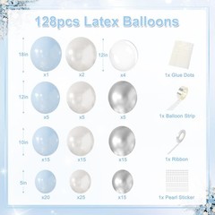 Pearl Blue and White Balloon Garland Arch Kit, 128pcs Light Blue Silver White…