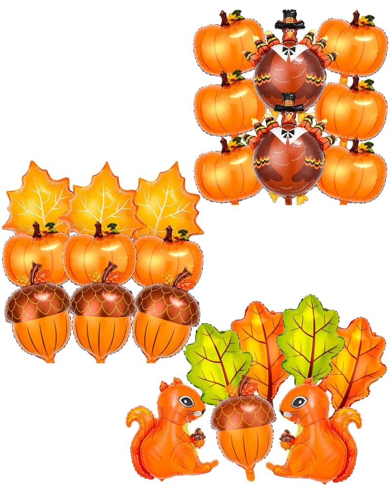 24 Fall Thanksgiving Mylar Balloon Maple Oak Leaf Acorn Pumpkin Squirrel Turkey