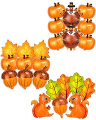24 Fall Thanksgiving Mylar Balloon Maple Oak Leaf Acorn Pumpkin Squirrel Turkey