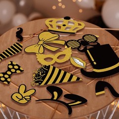 Photo Booth Props, Kaluofan 25PCS Black and Gold Party Decorations, Universal