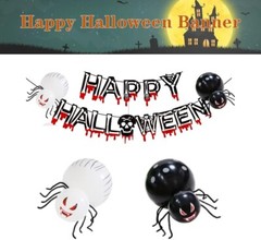 Spider and Skull Ghost Tablecloth & Cake Topper Set Halloween Party Decorations