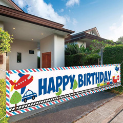 118×20 Inches Happy Birthday Banner Planes Cars and Trains Theme Children’s Birt