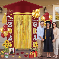 2026 Maroon Gold Graduation Party Decorations Grad Door Banner Sign with Metalli