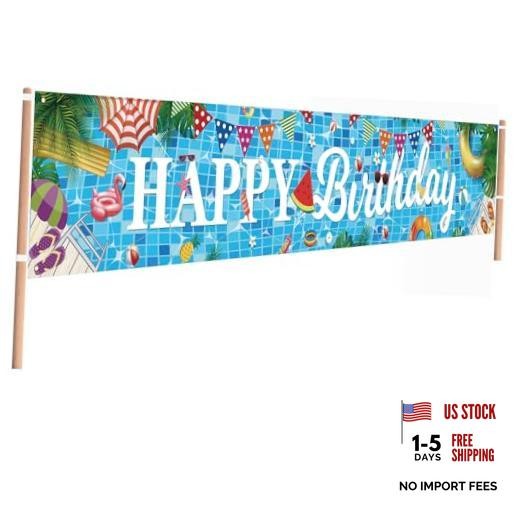 Pool Birthday Party Decorations, Extra Large Size Happy Birthday Pool Party