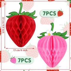 Strawberry Honeycomb Decorations, 14 PCS, 6 Inch, Red, Pink, Tissue Ball
