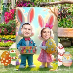 2d Flat Easter Photo Booth Props Banner with Bunny & Eggs Design Indoor Outdoor